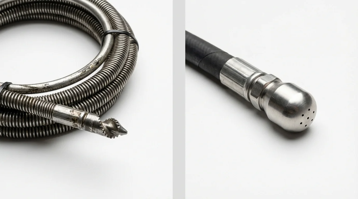 Drain snake cable and hydro jetting nozzle used for drain cleaning in Sumter, SC