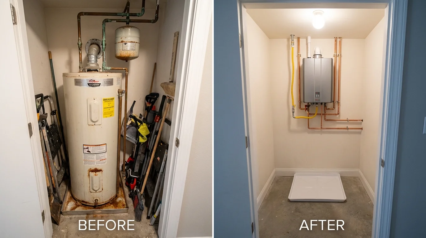 Tank water heater versus wall-mounted tankless unit comparison for Sumter, SC homeowners