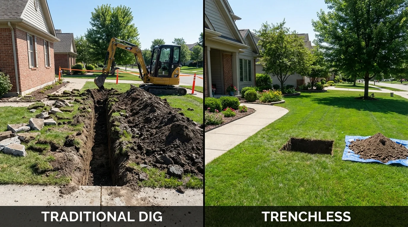 Trenchless sewer repair with minimal yard damage versus traditional excavation in Sumter, SC